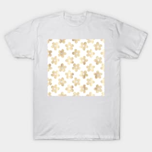 White Gold Daisy Flowers Retro Pattern T-Shirt